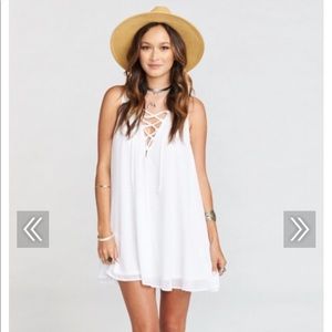Show me your MuMu white chiffon lace up dress